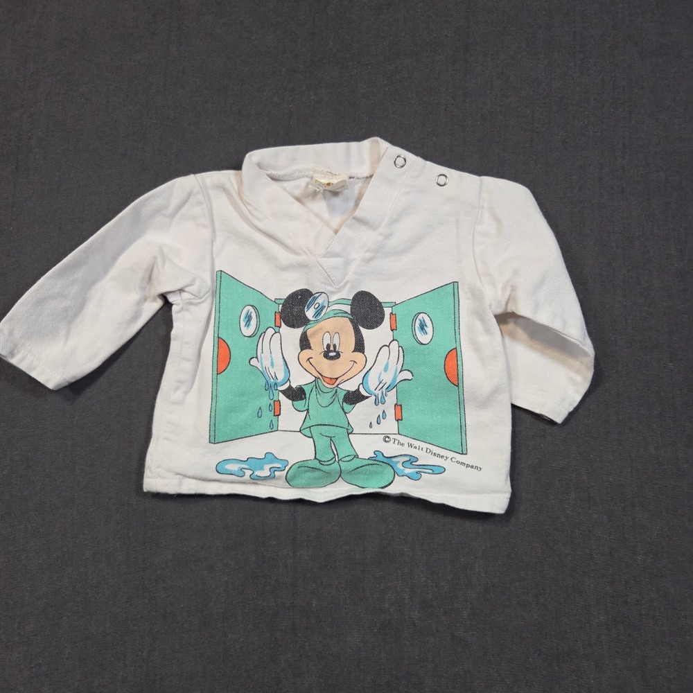 Disney Rare Shirt Baby 12 Months White Mickey Mouse Surgeon On Call Vtg 80s 90s